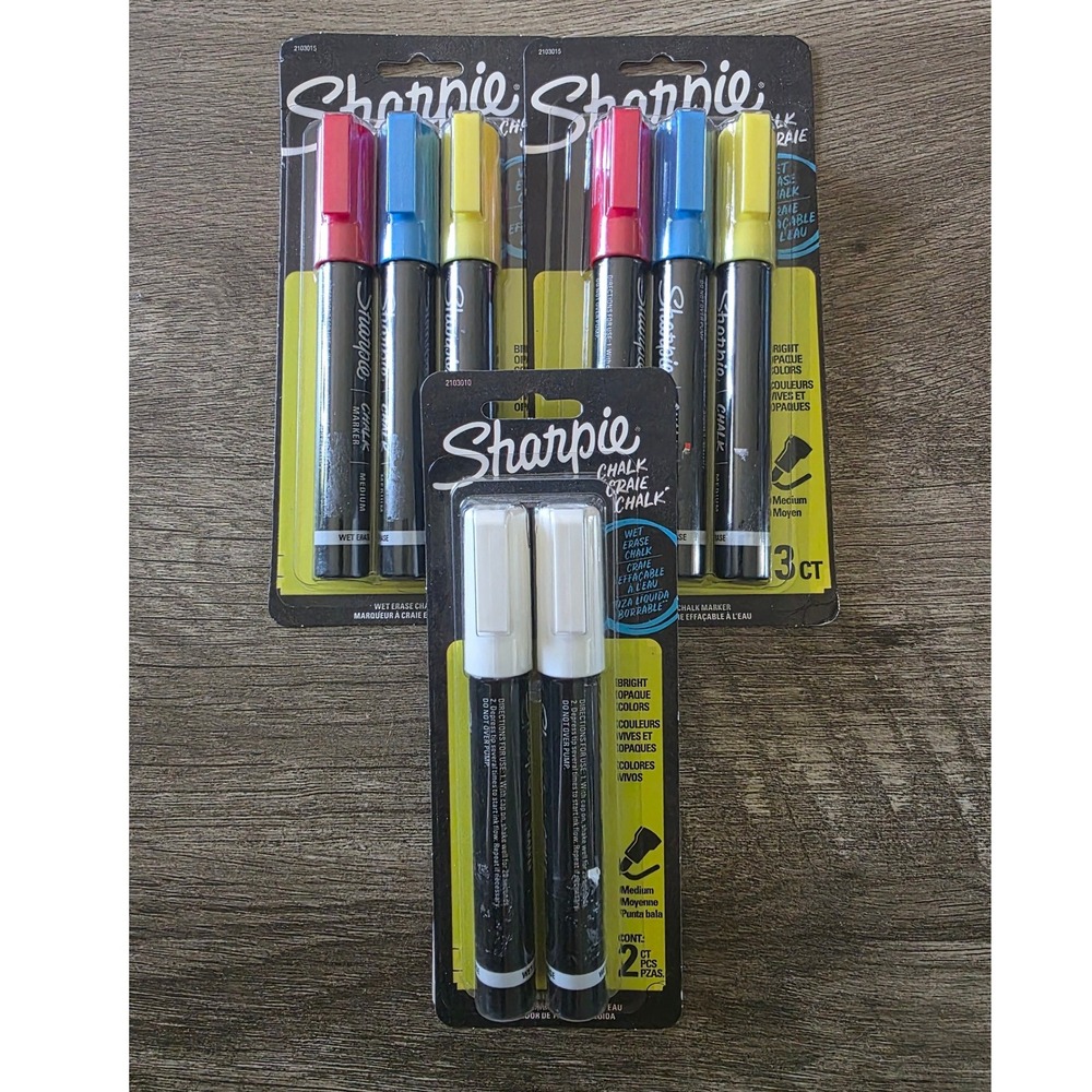 Sharpie Chalk Markers Bundle 8ct Medium Tip White Red Blue Yellow Wet Erase